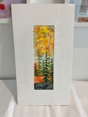 Watercolour painting print by M. Stubbs Cooney forest scene matted autumn scene